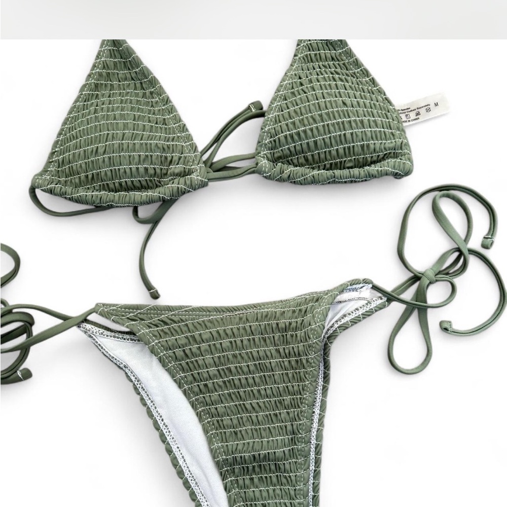 Olive Green Ruched Bikini Set